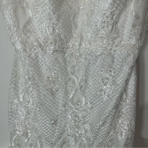 Lucci Lu plunging Mermaid Gown Wedding White Lace Sequin Dress size 14 new w/tag - Picture 11 of 12